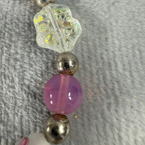 Vintage Glass Bead Bracelet With Toggle Closure & Pink White Silver Accents - Picture 8 of 16